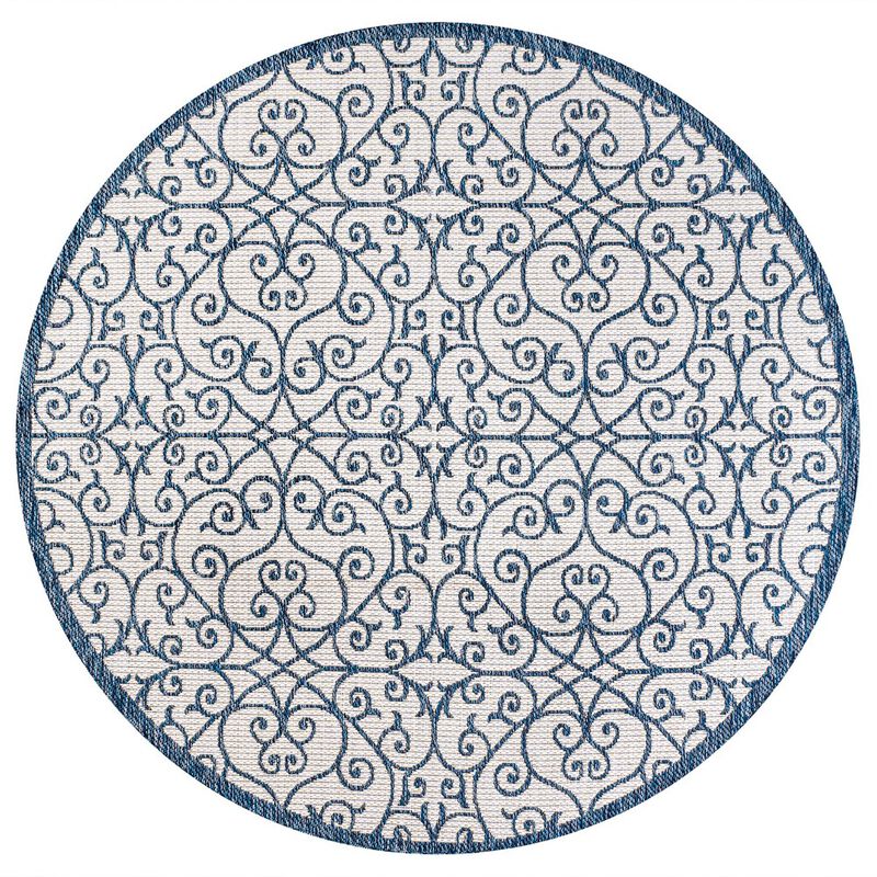 Madrid Vintage Filigree Textured Weave Round Indoor/Outdoor Area Rug