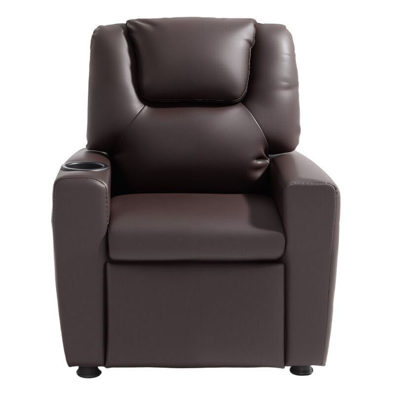 Kids PU Leather Recliner Sofa with Cup Holder Adjustable Backrest and Footrest image number 0