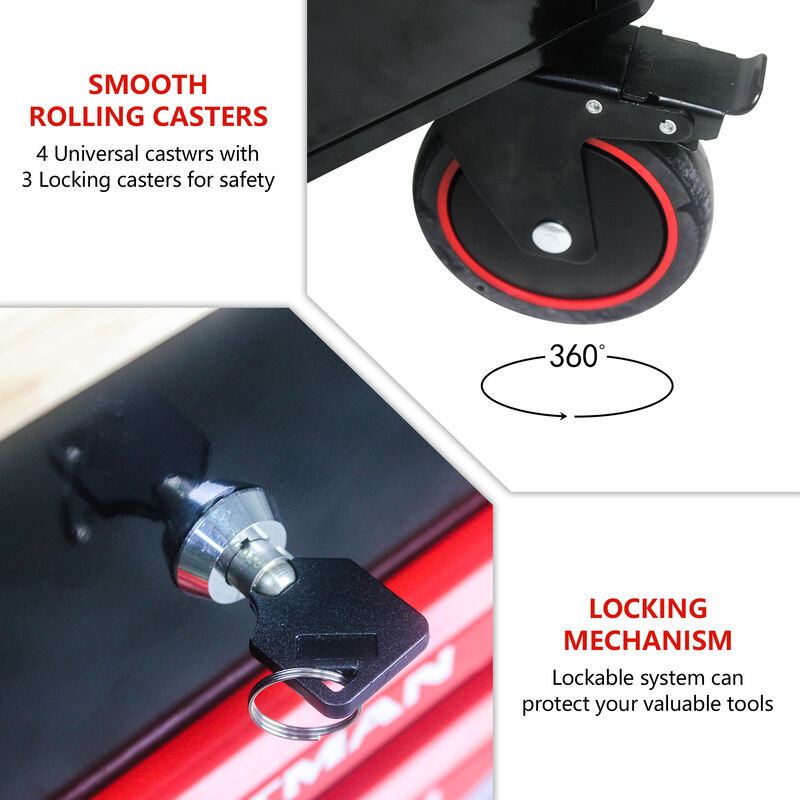 3-Drawer Rolling Tool Cart with Wooden Top for Garage or Workshop Storage