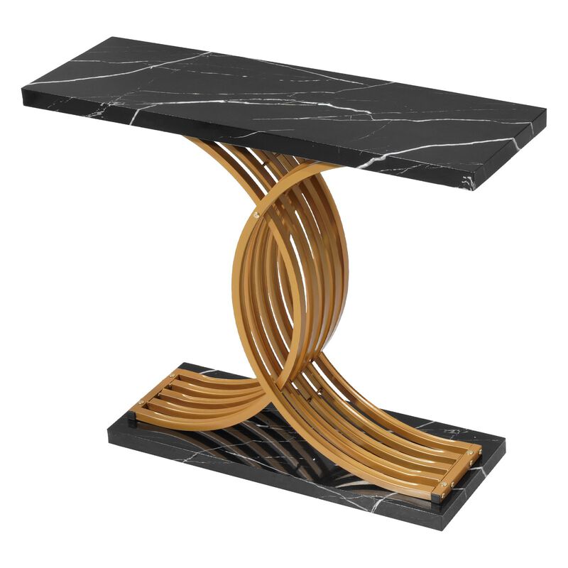 39 Inch Narrow Console Table Gold Sofa Table with Metal Frame image number 5