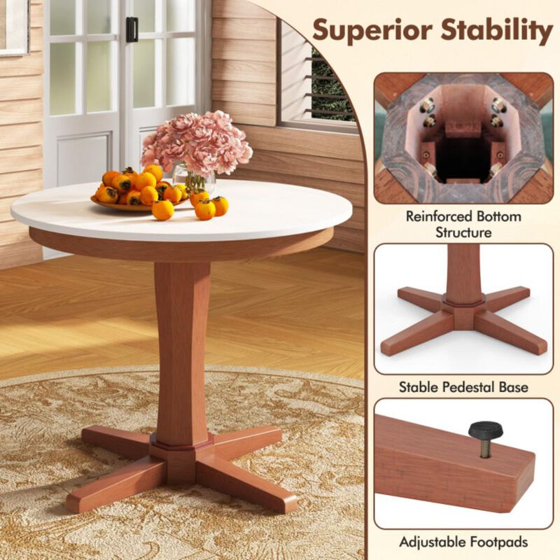 Hivvago 35 Inches Wooden Round Dining Table with Pedestal Base