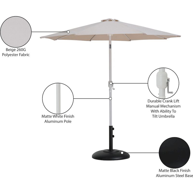 Meridian Furniture Fiji Beige Fabric / Matte Black Aluminum Patio Umbrella with Base Sets