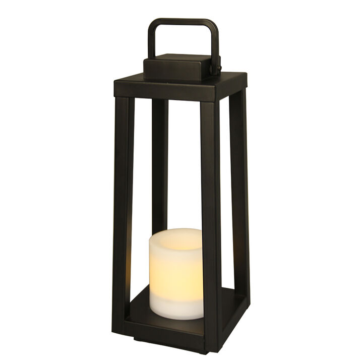 1 Light H16" Modern Matte Black Solar Lantern with Candle Shape Outdoor Light Decorative Portable Hanging LED Lights for Patio Camping