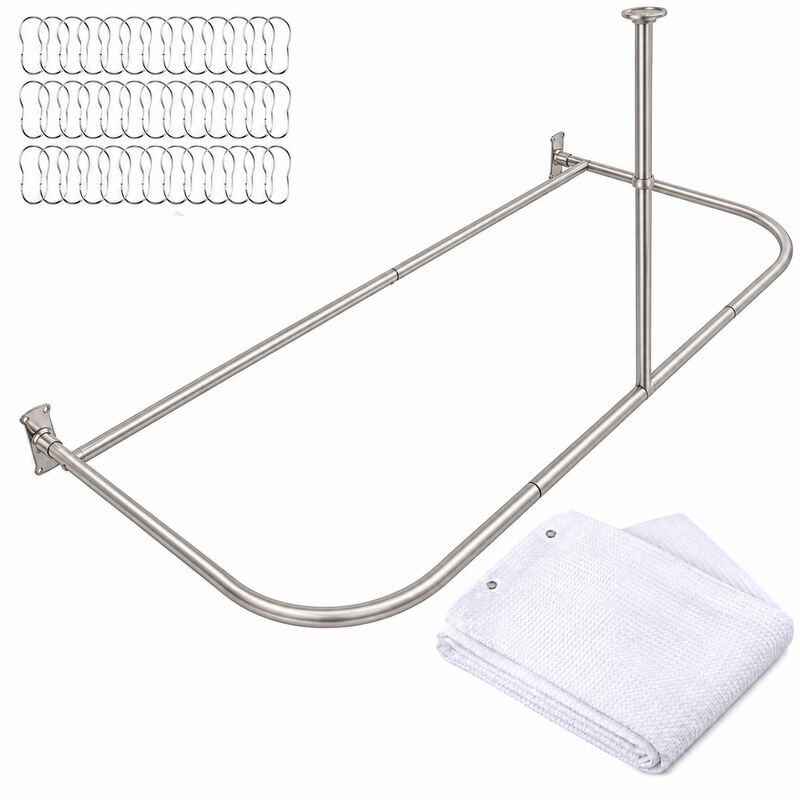 D-Shaped Freestanding Tub Shower Curtain Rod with Extra-Long Fabric Curtain and 36 Hooks image number 0