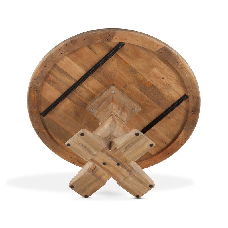 World Interiors Pengrove 60-Inch Round Mango Wood Dining Table in Antique Oak Finish