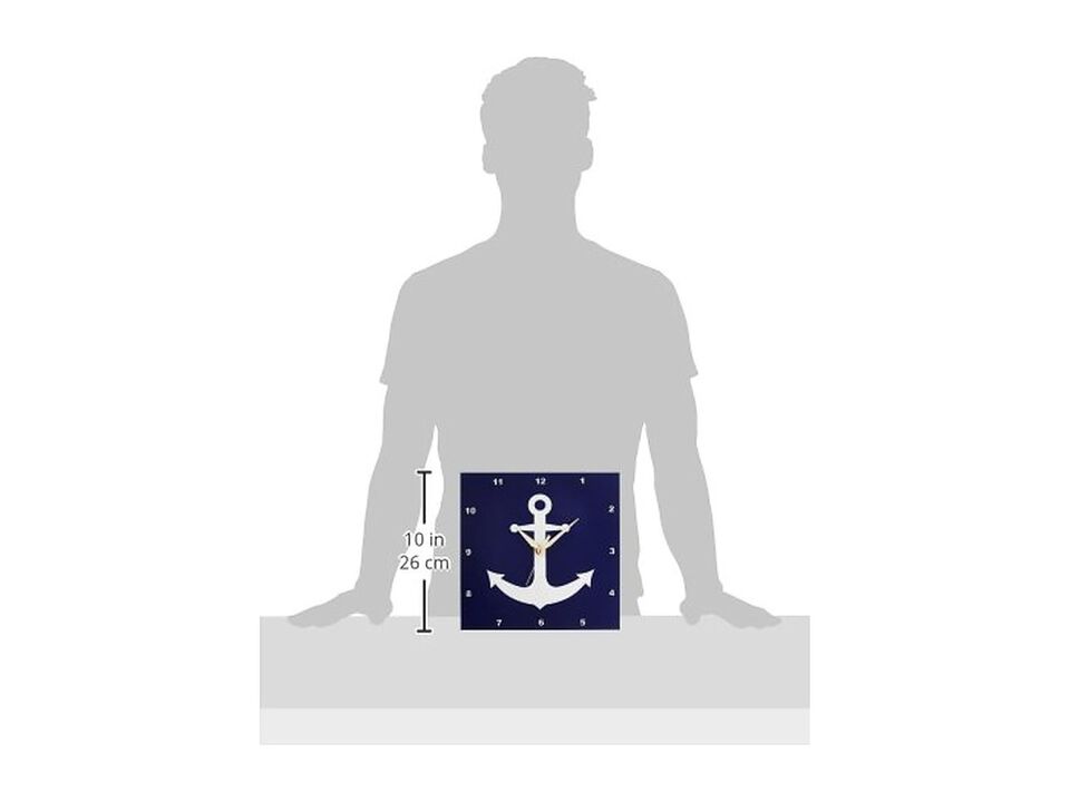 Navy Blue White Nautical Anchor Wall Clock 10 Inch Home Decor