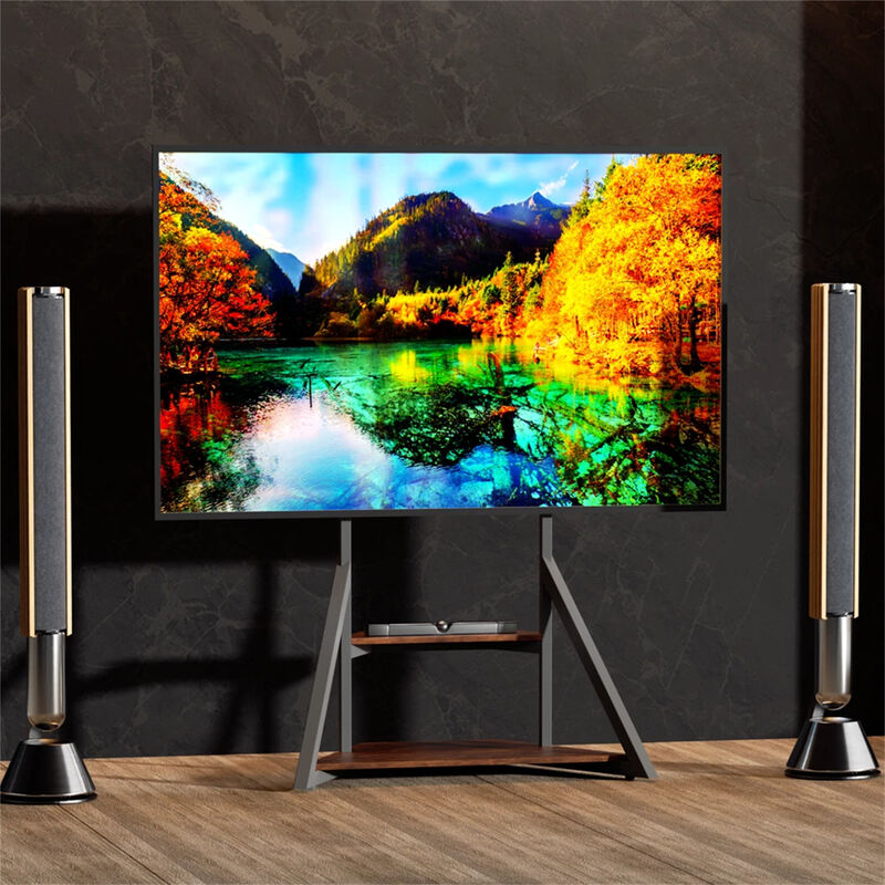 Universal TV Floor Mount Stand with Shelves and Height Adjustable for 40-75 inch image number 8