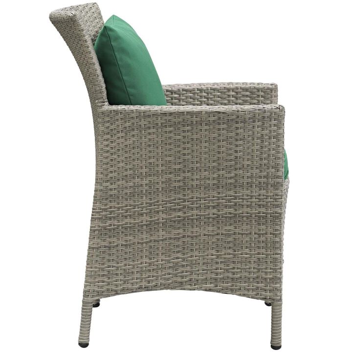 Modway Conduit Wicker Rattan Outdoor Patio Dining Arm Chair with Cushion in Light Gray Green
