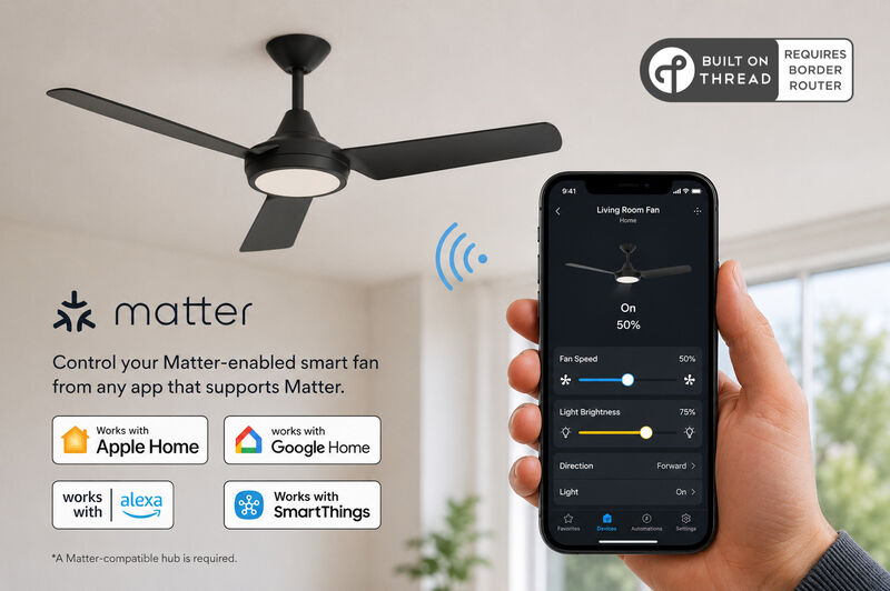 ENLIGHT 52" Smart DC Ceiling Fan with Light, Matter Smart Home Integration, CCT and Dimmable LED, 3 Blades, Damp/Outdoor Covered Rated image number 2