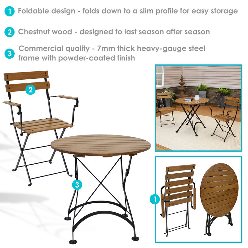 Sunnydaze Basic European Chestnut 3-Piece Patio Bistro Table and Chairs Set