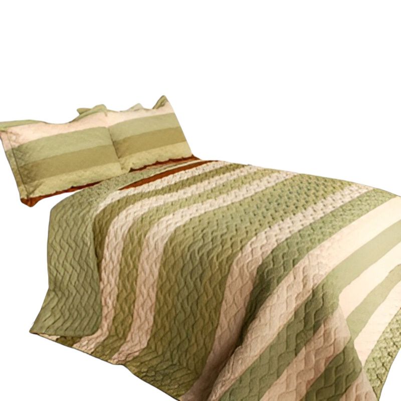 Queen Size 3-Piece Vermicelli Quilted Patchwork Quilt Set with Matching Shams image number 1
