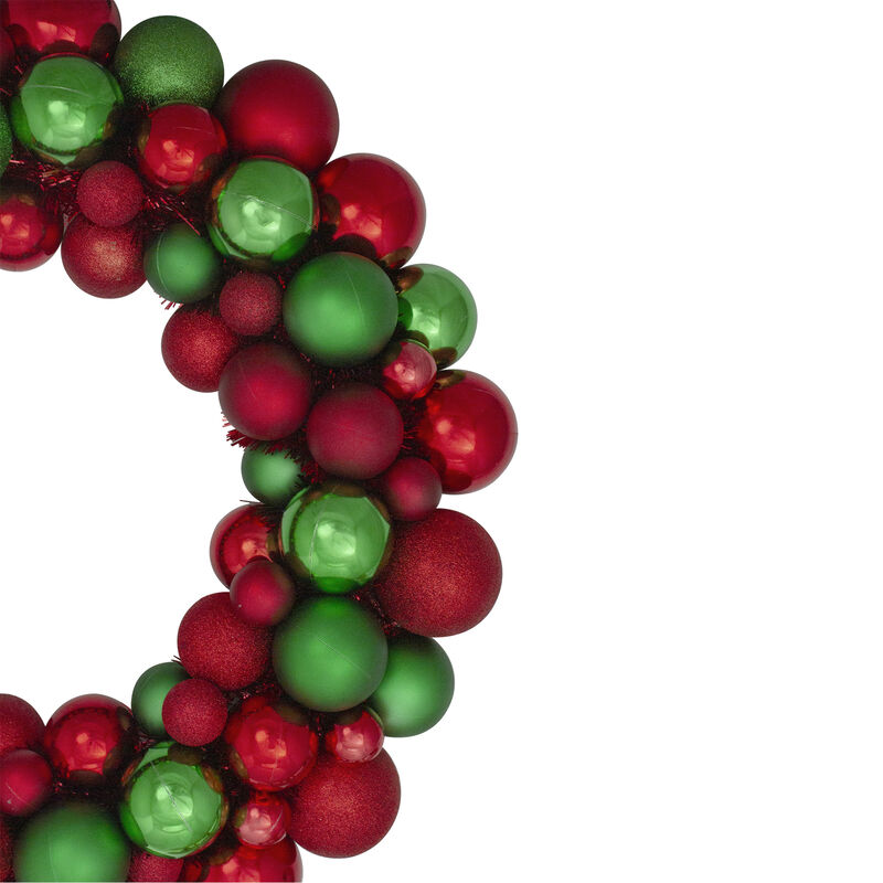 Red and Green 3-Finish Shatterproof Ball Christmas Wreath - 24-Inch  Unlit image number 2