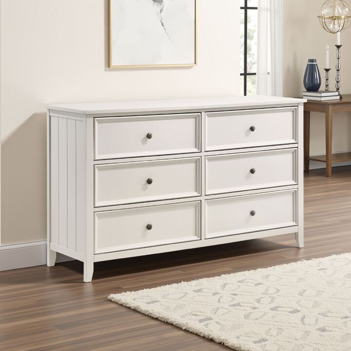 Etgo 60 Inch Dresser, White Melamine Veneer, 6 Spacious Drawers