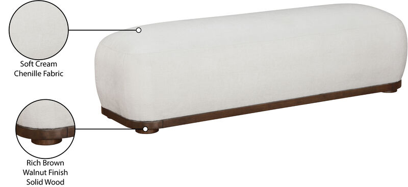 Meridian Furniture Calum Cream Chenille Fabric Bench