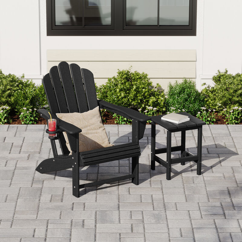 WestinTrends Outdoor Patio HDPE Adirondack Chair With Cup Holder and Table Set