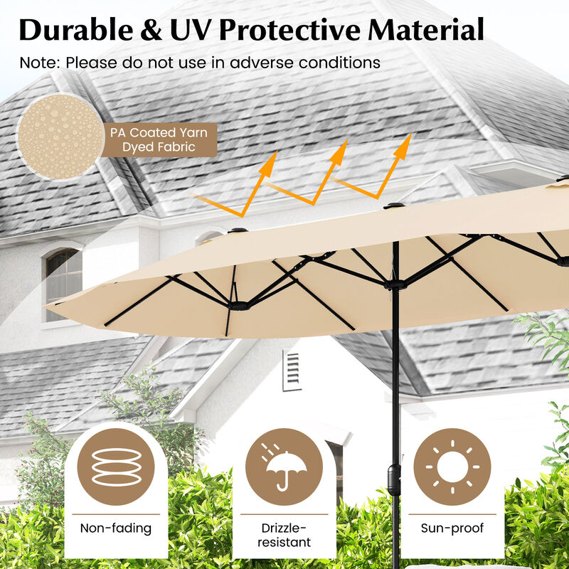 Double-Sided Patio Twin Table Umbrella with Crank Handle