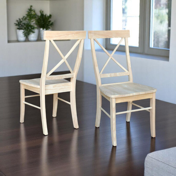 Farmhouse Style X-Back Dining Chair Set &ndash; Unfinished Wood, Set of 2