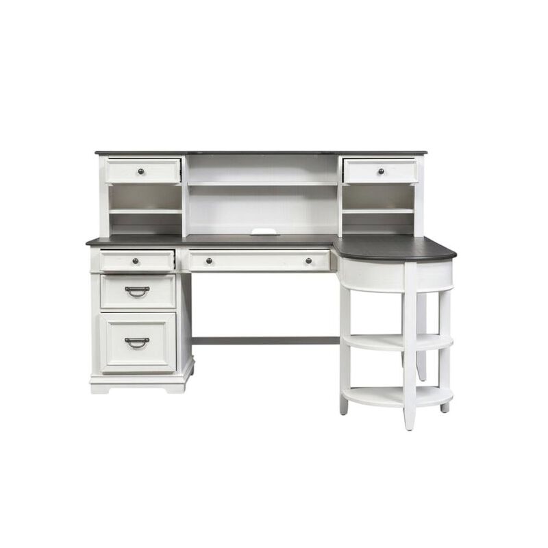 L Shaped Desk Set In White With Charcoal Top For Modern Office Spaces image number 3