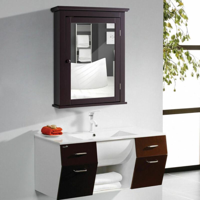 Hivvago Wall Mount Bathroom Cabinet with One Mirror Single Door Adjustable Shelves Retro Handle