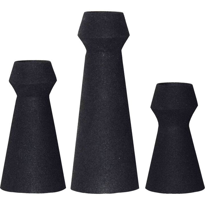 Set of 3 Matte Black Contemporary Textured Vases 8.5"