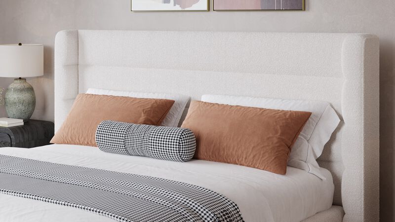 Frank Upholstered Wingback Platform Bed in Cottage Cheese Boucle
