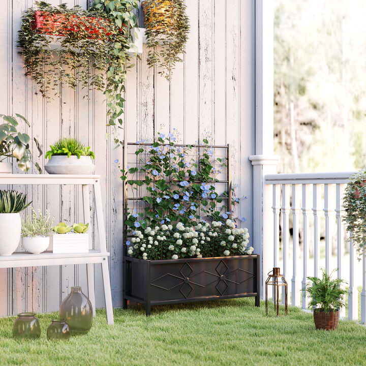 Hivvago Raised Metal Planter with Trellis for Climbing Plants and Vines