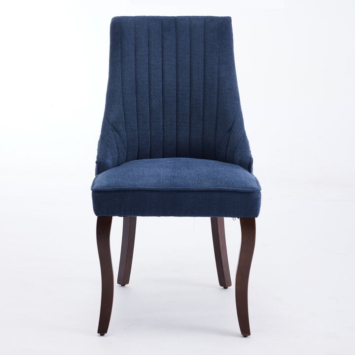 Whisen 2-Piece 25inch Dining Chairs, Rayon Linen Upholstered Channel Tufted with Curved Solid Wood Legs for Kitchen Dining Room