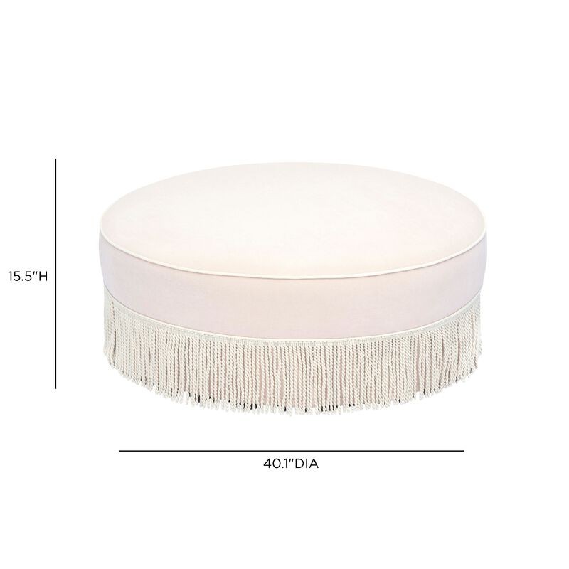 Tassy Neutral Floral Tasseled Round Ottoman image number 5