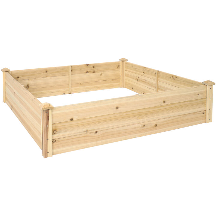 Sunnydaze Wooden Fir Square Raised Garden Bed - 48 in - Natural