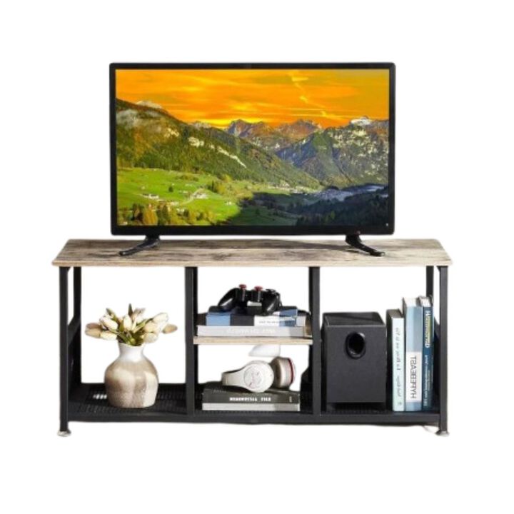 Hivvago Industrial Modern Metal Wood TV Stand with Media Storage Shelf