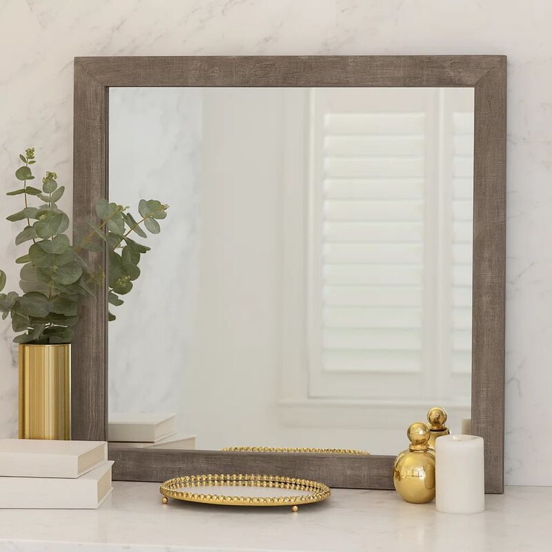 Adia 40 Inch Modern Accent Mirror, Sleek Textured Frame, Rustic Gray Veneer image number 1