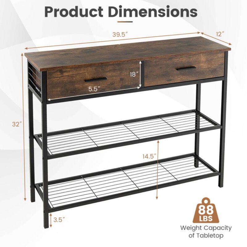 Hivvago Entryway Table with 2 Drawers and 2-Tier Shelves