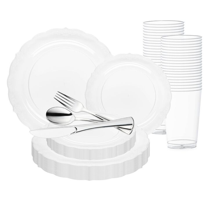 Clear Vintage Round Plastic Wedding Value Set (30 Sets)
