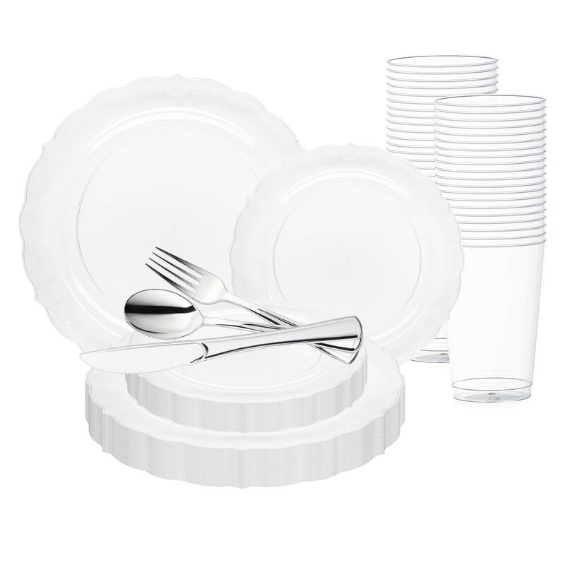 Clear Vintage Round Plastic Wedding Value Set (30 Sets) image number 0