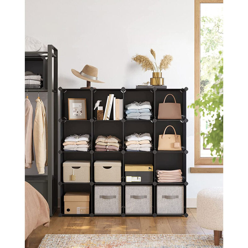 Space-Saving 16-Cube Plastic Shoe Rack &ndash; Shoe Storage Organizer