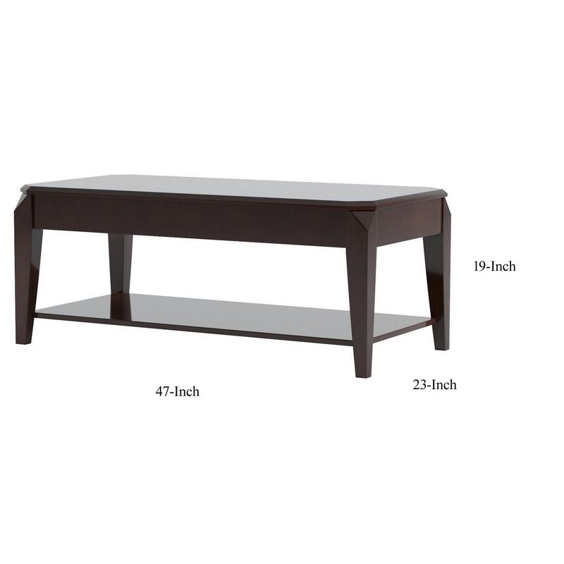 Innovative Coffee Table with Lift Top, Walnut Brown-Benzara