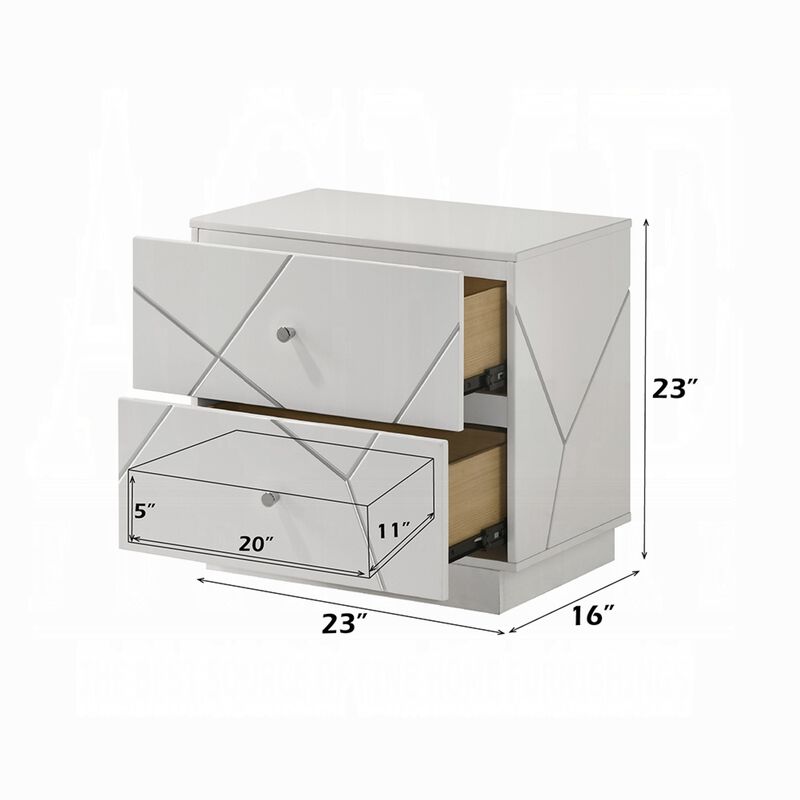 Esy Nightstand, 2 Drawers with Crystal Knobs, White Carved Pattern image number 5