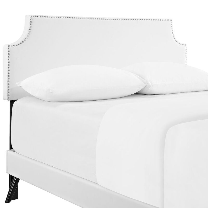 Laura Vinyl Full Platform Bed with Round Splayed Legs image number 4