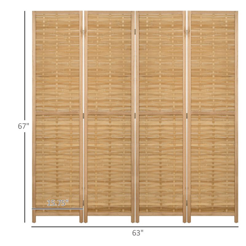 Natural Tall Partition: 4-Panel Bamboo Room Divider for Home Office