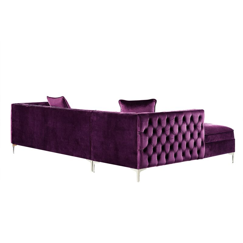Inspired Home Clarinda Velvet Left Facing Chaise Sectional Sofa