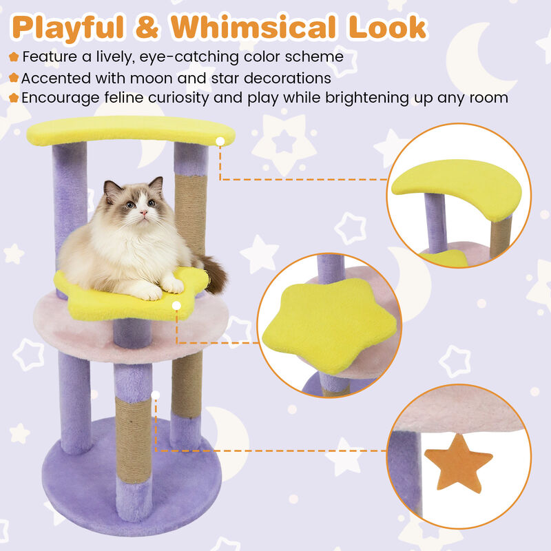 Cute Modern Cat Tree 29" with Star and Moon Shaped Play Platforms image number 4