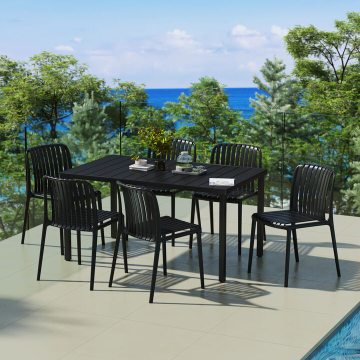 WestinTrends 7-Piece Outdoor Patio Dining Table Set With Stackable Patio Chairs
