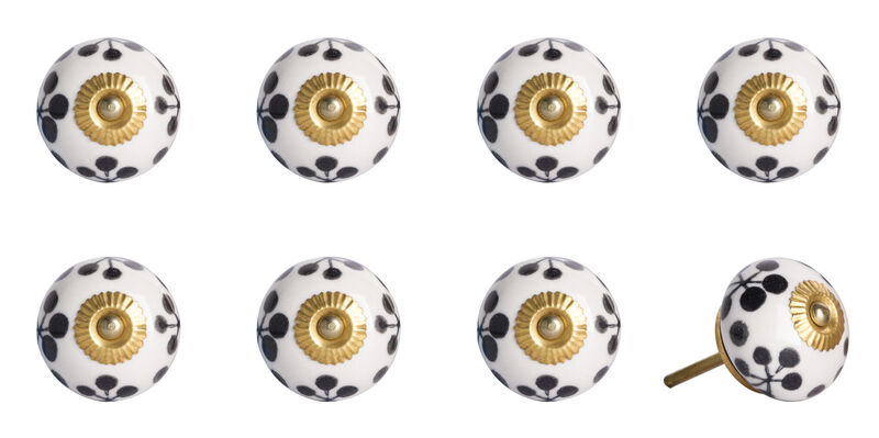 HomeRoots Set of Eight Black And White Ceramic And Metal Drawer Pull Knobs image number 3