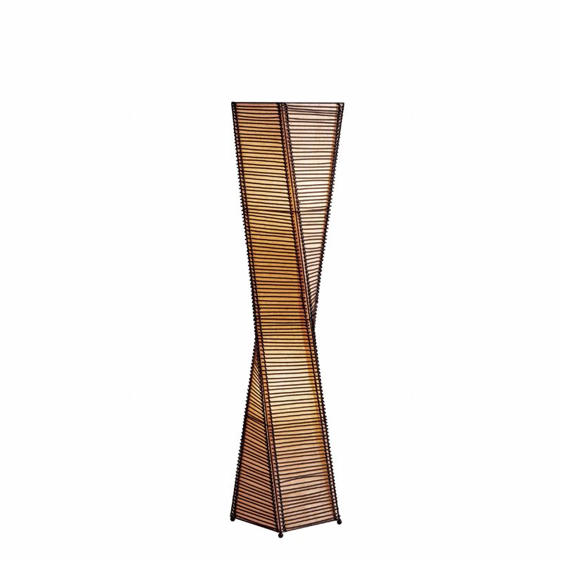 HomeRoots 50" Black Floor Lamp With Black and Tan Twisted Cylinder Shade image number 2