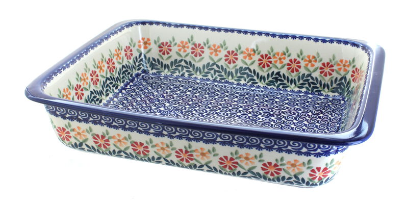 Blue Rose Polish Pottery Dots Large Rectangular Baker