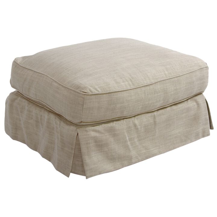 Sunset Trading Americana Box Cushion Slipcovered Ottoman | Linen