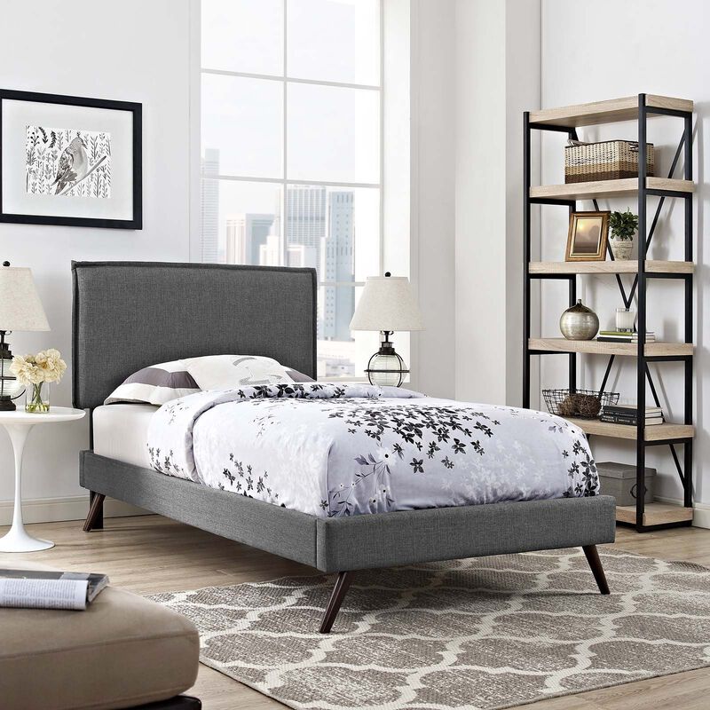 Amaris Fabric Twin Platform Bed with Round Splayed Legs image number 1