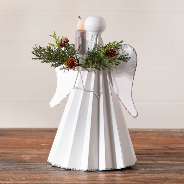 Rustic White Metal Angel Candle Holder 135 Inch Freestanding Taper Decor