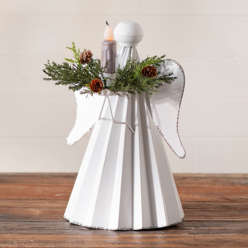 Rustic White Metal Angel Candle Holder 135 Inch Freestanding Taper Decor image number 1
