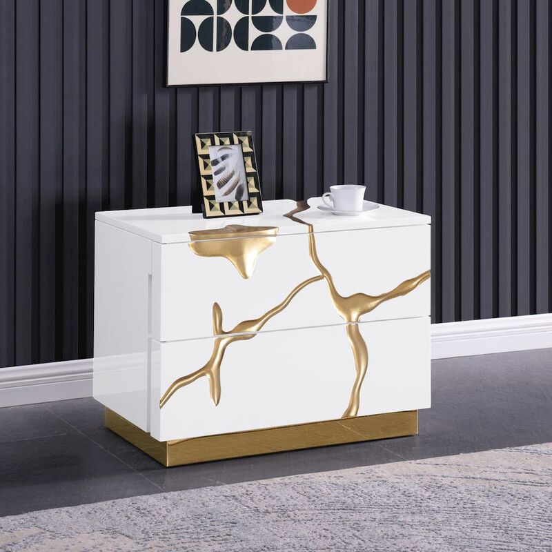 Best Master Furniture Trevello High-Gloss Lacquered Left Nightstand, Gold Accents (White) image number 8